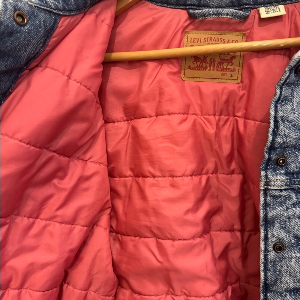 Levi's Blue Acid Wash Denim Jean Jacket with Pink Lining
